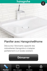 Interface d'accueil de l'application Hansgrohe @home